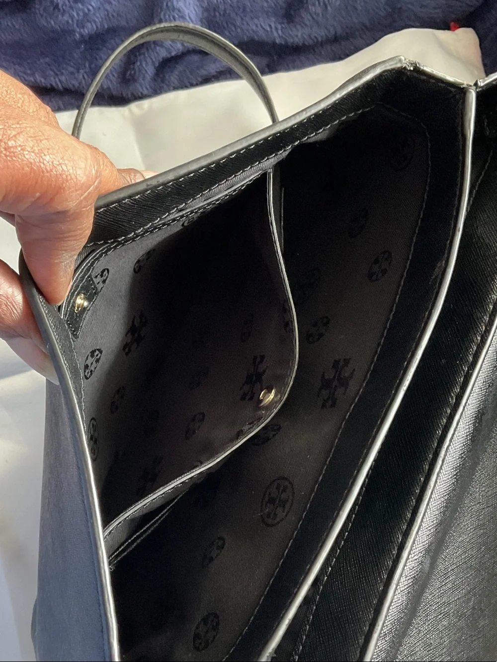 Tory Burch Black Leather Flap Crossbody with Gold Logo